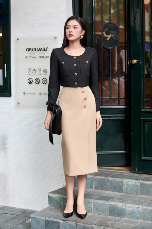 Sixdo Black Breast Pocket Cropped Raw Vest